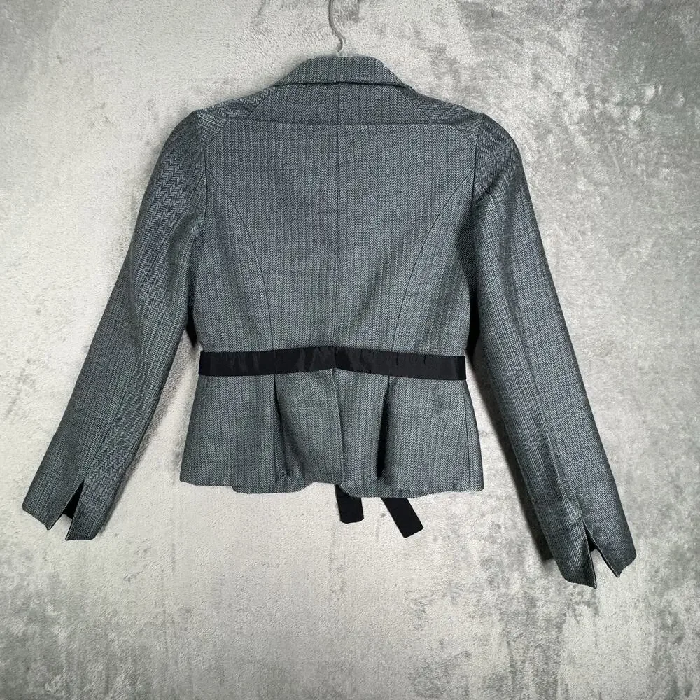 Carlisle Blazer Womens 4 Teal Blue Herringbone Wool‎ Blend Feminine Chic Career